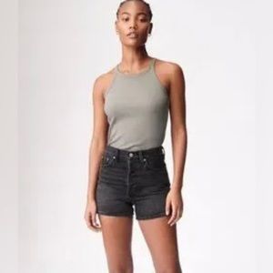 Aritzia Denim Forum the Jodi Loose & Long Button Fly Shorts Black Size 26